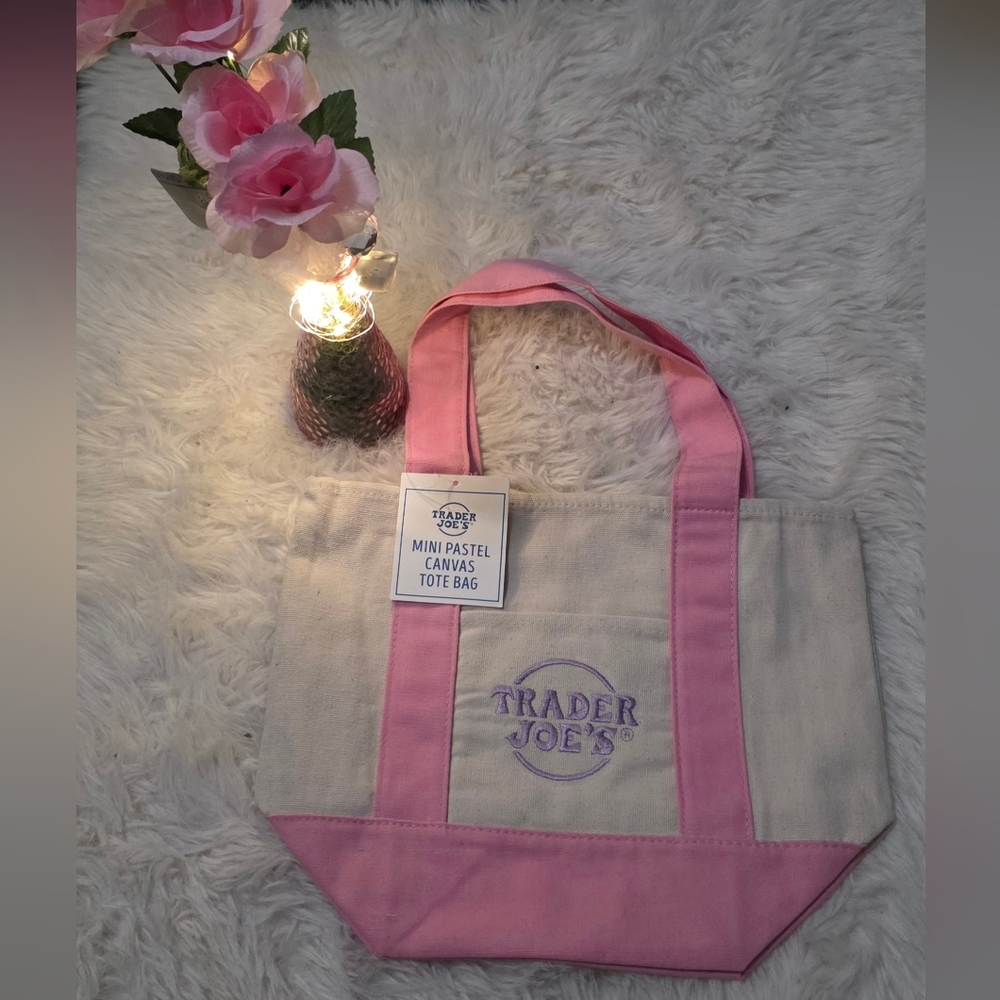 Mini Pastel Canvas Tote Bag - Pink Trader Joe's